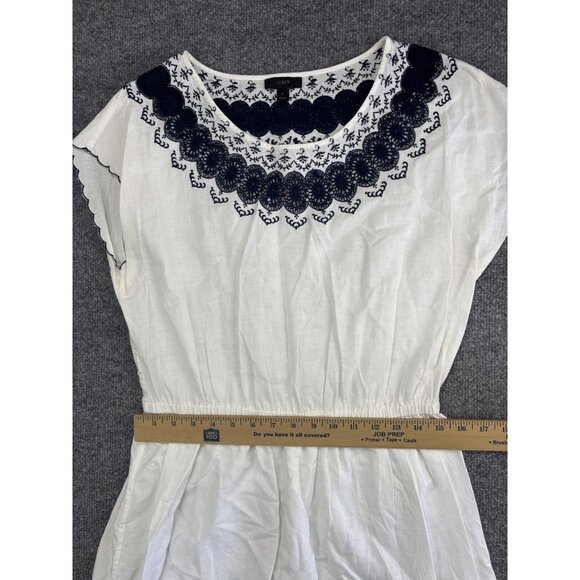 J.Crew Dress Womens 10 White Blue Floral Shift Short Cotton Embroidered Summer - Picture 4 of 6